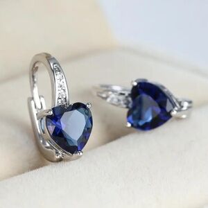 NWOT - Blue Heart Shaped Zirconia Earrings
